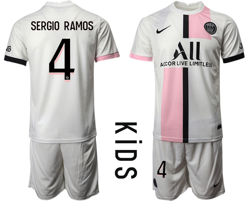 Youth 2021-2022 Club Paris St German away white #4 Soccer Jersey->youth soccer jersey->Youth Jersey